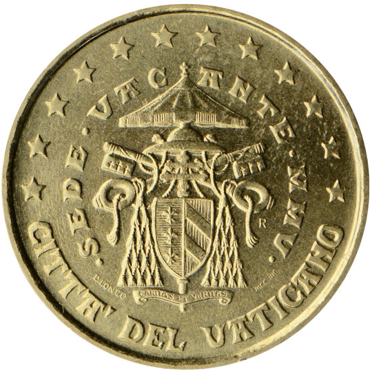 Vatican City 10 euro cent (2005) - Coat of arms of the Cardinal Chamberlain and the Apostolic Chamber
